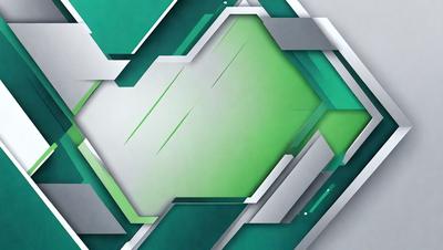 The primary subject of the image is a green and silver geometric pattern. The setting is a white background, and the visual style appears to be a digital art or illustration. The dominant colors are green and silver, creating a modern and sleek atmosphere.
