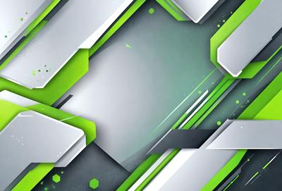 The primary subject of the image is a green and white geometric pattern. The setting is a white background, and the visual style appears to be a digital art or illustration. The dominant colors are green and white, creating a modern and vibrant atmosphere.