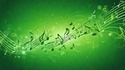 The primary subject of the image is a green background with a musical theme. The setting is a green background, which creates a lively and vibrant atmosphere. The visual style is a combination of digital art and illustration, giving the image a unique and creative appearance. The colors and mood are predominantly green, which adds to the overall theme of the image.