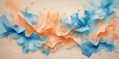 The primary subject of the image is a colorful, abstract artwork featuring a mix of blue, orange, and white colors. The artwork is displayed on a white background, giving it a clean and minimalist appearance. The visual style of the image is a combination of digital art and illustration, creating a unique and eye-catching piece of art. The dominant colors in the artwork are blue, orange, and white, which together create a vibrant and lively atmosphere.