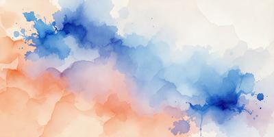 The primary subject of the image is a painting or drawing of a blue and orange cloud. The setting is a white background, and the visual style appears to be a watercolor or a similar artistic technique. The dominant colors in the image are blue and orange, creating a vibrant and lively atmosphere.