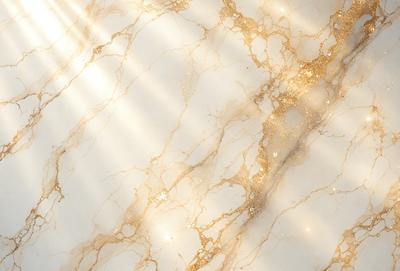 The primary subject of the image is a marble wall with a gold-like texture. The setting is a room with a white background. The visual style is a close-up of the marble wall, showcasing its unique texture. The colors and mood of the image are predominantly white and gold, creating a luxurious and elegant atmosphere.