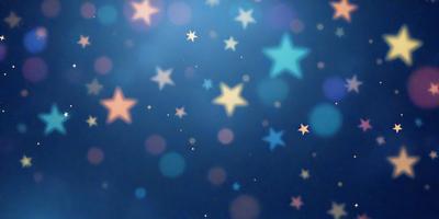 The primary subject of the image is a starry night sky filled with various colored stars. The setting is a dark, star-filled night sky, and the visual style is a digital art or illustration. The colors and mood of the image are vibrant and lively, with the stars creating a sense of wonder and exploration.