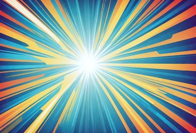 The primary subject of the image is a bright, colorful, and vibrant light source, which appears to be a sun or a light bulb. The setting is a blue background, which adds to the overall atmosphere of the image. The visual style is a combination of digital art and illustration, creating a dynamic and eye-catching scene. The colors and mood of the image are predominantly blue and bright, with a sense of energy and excitement.