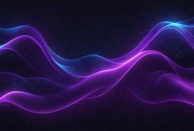 The primary subject of the image is a purple and blue wave-like pattern. The setting is a dark background, which contrasts with the vibrant colors of the wave. The visual style appears to be a digital art or illustration, as the wave is depicted in a detailed and intricate manner. The dominant colors of the image are purple and blue, creating a calming and serene atmosphere.