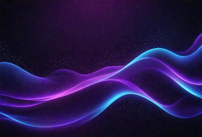 The primary subject of the image is a purple and blue wave, which appears to be a digital art or illustration. The wave is set against a dark background, creating a striking contrast. The visual style of the image suggests that it is a creative and artistic representation of a wave, rather than a photo or a real-life scene. The dominant colors of the image are purple and blue, which contribute to a calming and serene atmosphere.