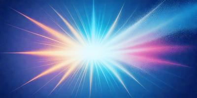 The primary subject of the image is a bright, colorful light source, possibly a neon sign or a light bulb, emitting a vibrant blue and pink glow. The setting is a dark blue background, which contrasts with the light source, creating a visually striking scene. The visual style of the image is a combination of digital art and illustration, as the light source appears to be a digital creation. The colors and mood of the image are energetic and lively, with the blue and p