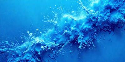 The primary subject of the image is a blue, swirling, and bubbling mass of water. The setting is a dark blue background, which contrasts with the vibrant blue of the water. The visual style is a digital art or illustration, as the water appears to be a digital creation. The colors and mood of the image are predominantly blue, creating a serene and calming atmosphere.