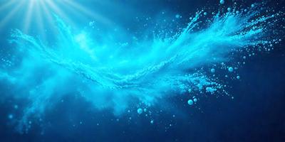 The primary subject of the image is a blue ocean with waves. The setting is a blue background, and the visual style is a digital art or illustration. The dominant colors are blue and white, creating a serene and calming atmosphere.