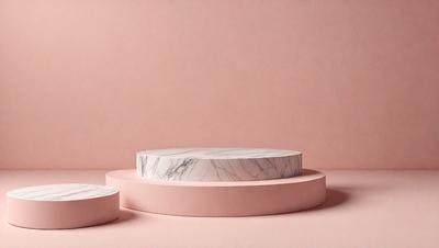 The primary subject of the image is a marble tabletop, which is placed on a pink surface. The tabletop is round and features a marble texture. The setting is a pink background, which adds a warm and inviting atmosphere to the scene. The visual style of the image is a close-up of the marble tabletop, showcasing its details and texture. The colors and mood of the image are predominantly pink, creating a sense of warmth and elegance.