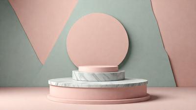 The primary subject of the image is a marble-like structure, which appears to be a round, pink, and white object. The setting is a pink background, which adds a contrasting color to the scene. The visual style of the image is a combination of photo and digital art, creating a unique and eye-catching presentation. The colors and mood of the image are predominantly pink and white, giving it a clean and elegant appearance.