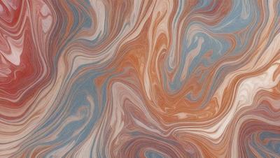 The primary subject of the image is a swirling, colorful pattern that resembles a marbled surface. The setting is a blue and orange background, which adds to the visual style of the image. The colors and mood of the image are vibrant and dynamic, creating a sense of movement and energy.
