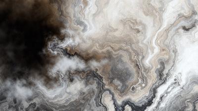 The image features a marble-like surface with a black and white color scheme. The primary subject is a cloud, which is prominently displayed in the center of the image. The setting is a rocky, textured surface, possibly a marble countertop or a natural geological formation. The visual style is a combination of photo and digital art, creating a unique and intriguing appearance. The colors and mood of the image are dramatic and moody, with the contrasting black and white tones adding to the overall