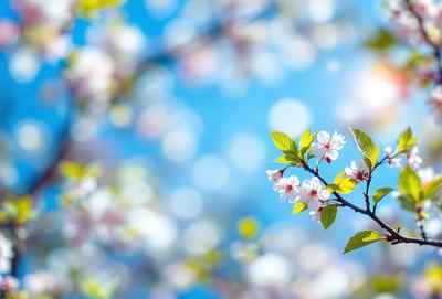 The primary subject of the image is a tree with white flowers, which is the main focus of the scene. The tree is located in a blue sky, creating a serene and peaceful atmosphere. The visual style of the image is a photo, capturing the beauty of the tree and its flowers in their natural environment. The colors and mood of the image are predominantly blue and white, with the white flowers adding a touch of brightness and freshness to the scene.