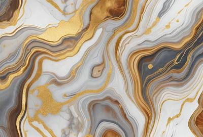 The primary subject of the image is a marble-like surface with gold accents. The setting is a natural environment, possibly a rock formation or a stone wall. The visual style is a combination of photo and digital art, creating a unique and intricate pattern. The colors and mood of the image are warm and earthy, with the gold accents adding a touch of luxury and sophistication.