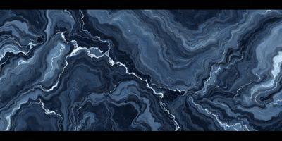The primary subject of the image is a close-up of a blue and black marble-like surface. The setting is a dark room, and the visual style appears to be a digital art or illustration. The dominant colors are blue and black, creating a moody and dramatic atmosphere.