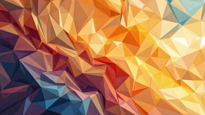 The primary subject of the image is a geometric pattern, featuring a mix of blue, orange, and yellow colors. The setting is a three-dimensional space, with the pattern displayed on a surface. The visual style of the image is a combination of digital art and illustration, creating a vibrant and dynamic appearance. The dominant colors in the image are blue, orange, and yellow, which contribute to a lively and energetic atmosphere.
