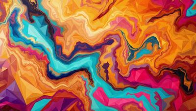 The primary subject of the image is a colorful, abstract art piece featuring a mix of blue, orange, and yellow colors. The setting is a vibrant, geometric pattern that creates a visually striking and dynamic environment. The visual style of the image is a combination of digital art and illustration, showcasing the artist's creativity and skill in crafting a unique and captivating piece of art. The colors and mood of the image are lively and energetic, evoking a sense of excitement and wonder