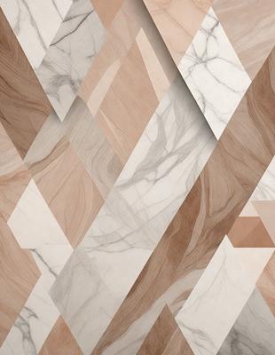 The primary subject of the image is a marble tile pattern. The setting is a marble tile wall, and the visual style is a combination of a photo and digital art. The dominant colors are white and brown, and the overall atmosphere is elegant and sophisticated.
