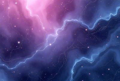 The primary subject of the image is a purple and blue nebula, which is a swirling mass of gas and dust in space. The setting is a dark, star-filled sky, with the nebula as the main focus. The visual style is a digital art or illustration, creating a vibrant and colorful scene. The dominant colors are purple and blue, giving the image a serene and celestial atmosphere.
