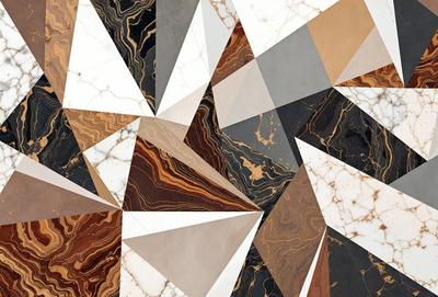 The primary subject of the image is a marble tile pattern, which is the main focus of the image. The setting is a marble tile floor, and the visual style is a combination of a photo and digital art. The colors and mood of the image are predominantly brown and black, giving it a sophisticated and elegant appearance.