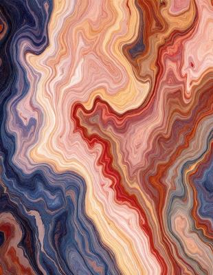 The primary subject of the image is a close-up of a colorful, abstract art piece. The setting is a wall with a patterned surface, which adds to the visual style. The colors and mood of the image are vibrant and lively, with a mix of red, blue, and orange hues. The artwork appears to be a combination of painting and digital art, creating a unique and eye-catching display.