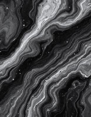 The primary subject of the image is a close-up of a black and white marbled surface, which appears to be a patterned stone or a textured wall. The setting is a dark background, which contrasts with the marbled surface. The visual style is a close-up, which emphasizes the intricate details of the marbled pattern. The colors and mood of the image are predominantly black and white, giving it a classic and timeless appearance.