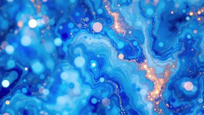 The primary subject of the image is a blue and gold swirling pattern, which appears to be a digital art or illustration. The setting is a blue background, and the visual style is a combination of digital art and illustration. The dominant colors are blue and gold, creating a vibrant and lively atmosphere.