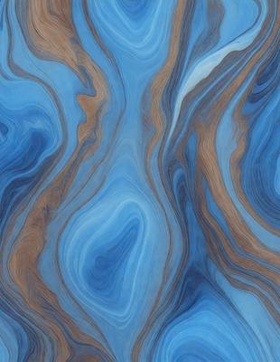 The primary subject of the image is a blue and brown swirling pattern, which appears to be a painting or a digital artwork. The setting is a blue background, and the visual style is a combination of photo and digital art. The dominant colors are blue and brown, creating a mood of depth and complexity.