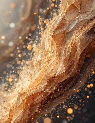 The primary subject of the image is a close-up of a golden, swirling pattern. The setting is a black background, which contrasts with the golden pattern. The visual style is a combination of digital art and illustration, creating a unique and eye-catching design. The dominant colors are gold and black, giving the image a warm and sophisticated mood.