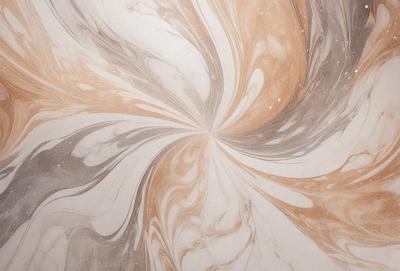 The primary subject of the image is a swirling pattern of brown and white colors, which creates a visually striking and intricate design. The setting is a white surface, possibly a wall or a table, which provides a clean and uncluttered backdrop for the swirling pattern. The visual style of the image is a combination of artistic and digital elements, as it appears to be a digital art or illustration. The dominant colors in the image are brown and white, which evoke a sense of warmth and eleg