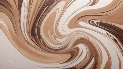 The primary subject of the image is a swirling pattern of brown and white colors, which creates a visually striking and dynamic scene. The setting is a wooden table, and the visual style appears to be a combination of a photo and a digital art or illustration. The dominant colors in the image are brown and white, giving it a warm and earthy atmosphere.