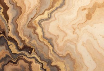 The primary subject of the image is a close-up of a marble-like surface, possibly a piece of marble or a marble-patterned wall. The setting is a room with a marble-patterned wall, which adds a luxurious and elegant touch to the space. The visual style of the image is a close-up, which emphasizes the intricate details of the marble pattern. The colors and mood of the image are predominantly earthy tones, such as brown and beige,