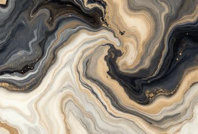 The primary subject of the image is a close-up of a marble-like surface with a swirling pattern. The setting is a black and white photograph, giving it a classic and timeless appearance. The visual style is a mix of natural and man-made elements, as the marble-like surface is a natural material, while the photograph itself is a man-made creation. The colors and mood of the image are predominantly black and white, with a sense of depth and intricacy in the swirling