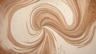 The primary subject of the image is a swirling pattern, which appears to be a painting or a design on a surface. The setting is a white background, which provides a clean and uncluttered environment for the pattern. The visual style suggests that the image is a painting or a digital artwork, as it showcases a detailed and intricate design. The colors and mood of the image are predominantly brown, giving it a warm and earthy tone.