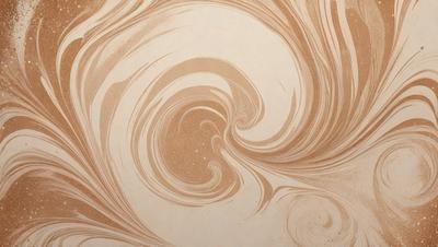 The primary subject of the image is a swirling pattern, which appears to be a painting or a design on a wall. The setting is a white wall, and the visual style is a combination of artistic and digital elements. The colors and mood of the image are predominantly brown and gold, creating a warm and inviting atmosphere.