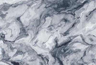 The primary subject of the image is a close-up of a marble-like surface with a pattern of swirls and lines. The setting is a stone-like background, which adds to the visual style. The colors in the image are predominantly grays and blacks, creating a moody and dramatic atmosphere.