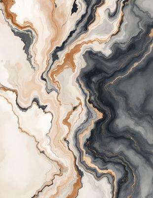 The primary subject of the image is a marble-like pattern, which is the main focus of the image. The setting is a black and white background, giving the image a classic and timeless appearance. The visual style is a combination of digital art and illustration, creating a unique and intricate design. The colors and mood of the image are predominantly black and white, with some grays and browns, giving it a sophisticated and elegant feel.