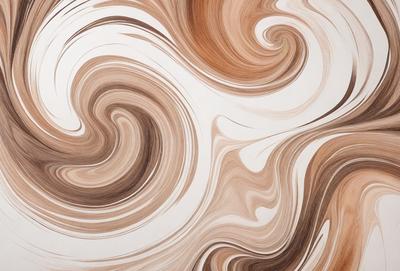 The primary subject of the image is a swirling pattern of brown and white colors, which creates a visually striking and dynamic scene. The setting is a white surface, which provides a clean and uncluttered backdrop for the swirling pattern. The visual style of the image is a combination of digital art and illustration, as it appears to be a digital creation with a hand-drawn feel. The dominant colors in the image are brown and white, which evoke a sense of warmth and contrast. Overall,