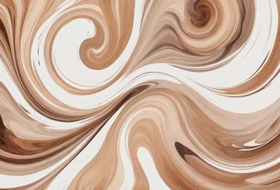 The primary subject of the image is a swirling pattern of brown and white colors. The setting is a white background, which provides a clean and uncluttered environment for the pattern. The visual style is a combination of digital art and illustration, creating a unique and eye-catching design. The dominant colors are brown and white, with the brown tones giving the pattern a warm and earthy feel. Overall, the image exudes a sense of movement and energy, with the swirling pattern capturing the viewer