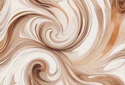 The primary subject of the image is a swirling pattern, which appears to be a painting or drawing. The setting is a white background, which contrasts with the swirling pattern. The visual style suggests that the image is a digital art or illustration. The dominant colors in the image are brown and white, creating a warm and elegant atmosphere.