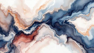 The primary subject of the image is a painting featuring a blue and white color scheme. The painting is displayed on a white surface, which contrasts with the colors of the artwork. The visual style of the painting appears to be a mix of digital art and illustration, creating a unique and intricate design. The dominant colors in the painting are blue and white, which contribute to a calm and serene atmosphere.
