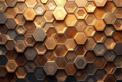 The primary subject of the image is a close-up of a wooden surface with a honeycomb pattern. The setting is a room with a wooden wall, and the visual style is a close-up of the wooden surface. The colors and mood of the image are warm and inviting, with the wooden surface and honeycomb pattern creating a cozy and natural atmosphere.
