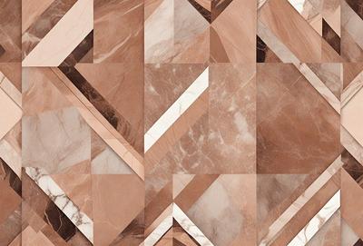 The primary subject of the image is a marble tile pattern. The setting is a marble tile floor, and the visual style is a close-up of the tile pattern. The colors and mood of the image are predominantly brown and earthy, giving it a natural and elegant appearance.