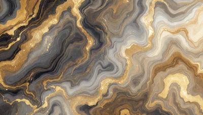 The primary subject of the image is a close-up of a marble-like stone with a gold and brown color palette. The setting is a natural environment, possibly a rock formation or a stone wall. The visual style is a combination of a photo and a digital art, as it appears to be a close-up of a natural stone with a touch of digital manipulation. The colors and mood of the image are warm and earthy, with the gold and brown tones creating a sense of natural beauty and richness.