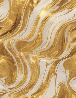 The primary subject of the image is a gold and white marble patterned wallpaper. The setting is a room with a marble wall, and the visual style is a close-up of the wallpaper. The dominant colors are gold and white, creating a luxurious and elegant atmosphere.