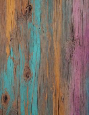 The primary subject of the image is a wooden surface with a blue and yellow striped pattern. The setting is a wooden wall, and the visual style is a close-up of the wooden surface. The dominant colors are blue and yellow, creating a vibrant and lively atmosphere.