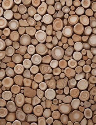 The primary subject of the image is a wall covered with a pattern of wood, featuring a variety of shapes and sizes. The setting is indoors, with the wall being the main focus of the scene. The visual style of the image is a combination of photo and digital art, creating a unique and intricate pattern. The dominant colors in the image are earth tones, giving the wall a natural and warm appearance.