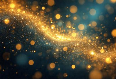 The primary subject of the image is a brightly lit, colorful, and shiny background. The setting is a dark blue background, which contrasts with the vibrant colors of the background. The visual style is a combination of a photo and digital art, creating a unique and eye-catching effect. The colors and mood of the image are lively and energetic, with the bright lights and shining background evoking a sense of excitement and wonder.