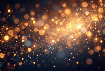 The primary subject of the image is a bright, colorful, and sparkling background. The setting is a dark background, which contrasts with the bright lights. The visual style is a combination of a photo and digital art, creating a unique and eye-catching effect. The colors and mood are vibrant and energetic, with the bright lights and sparkles creating a lively atmosphere.